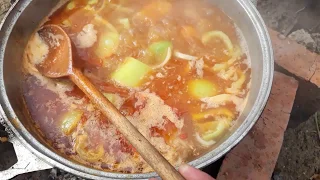 Шурпа из свинины в казане на костре! Просто и вкусно