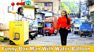 Funny Box Man with Water Balloon Prank | Throwing Ice Water Balloons at People | Prakash Peswani |