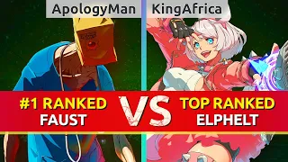GGST ▰ ApologyMan (#1 Ranked Faust) vs KingAfrica4 (TOP Ranked Elphelt). High Level Gameplay