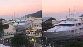 Multimillion-dollar superyacht crashes into a marina in Cairns