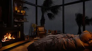 Ambient Rainfall & Fireplace Crackles for Relaxation - Rain Sounds for Deep Sleep - Beat Insomnia