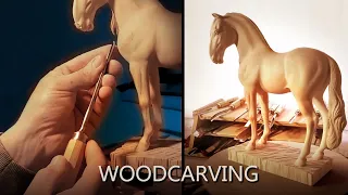 I carved a horse from wood.Horse sculpture. Woodcarving