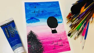 Painting Tutorial | Hot Air Balloon | Acrylic Painting for Beginners | ASMR