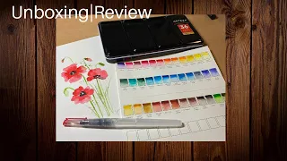 ARTEZA WATERCOLOR PREMIUM HALF PAN SET 36 COLORS REVIEW | UNBOXING | SWATCH