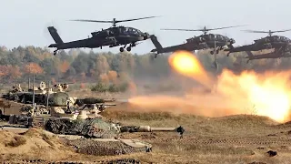 AH-64 Apache Helicopter Firing Exercises with Abrams M1 Tanks