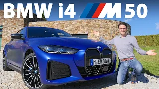 BMW i4 M50 driving REVIEW - the German midsize EV sedan against the Tesla Model 3!