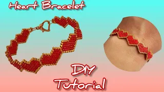 ❤Heart bracelet/Valentine's Day gift idea/Lovely hearts jewelry/Brick stitch bracelet/DIY Tutorial