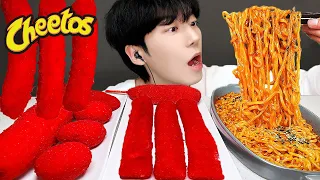 ASMR MUKBANG | CHEETOS RICE CAKE, Cheese Fire Noodles, Corn Dog, Cheese Ball, Chicken recipe !