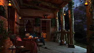 Heavy Rain and Thunder Sounds in a Cozy Cabin Porch - Rainstorm in the Forest for Sleeping and Relax