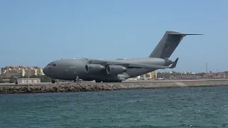 GIBRALTAR AIRPORT LXGB  RAF C17  TAXI AND TAKEOFF  17/04/23 4K!