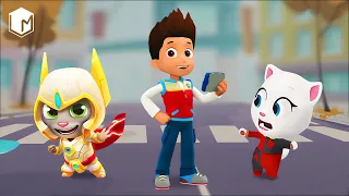 Talking Tom Gold Run vs Talking Tom Hero Dash vs Paw Patrol - Angela vs Tom Hero vs Ryder