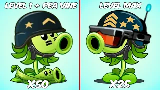 PvZ 2 Challenge - 50 Plants Level 1 Vs 25 Plants Level Max Vs 25 Jurassic Fossilhead Zombies