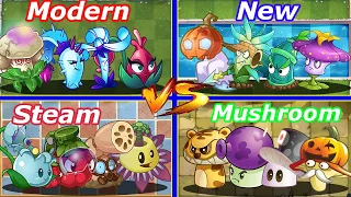 Team Modern Day & Mushroom & New Plants & Steam Age - Who Will Win? - PvZ 2 Team Plant & Team Plant
