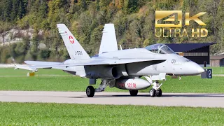 (4K) 2x McDonnell Douglas F-18 C Hornet Swiss Air Force arrival at Meiringen Air Base LSMM