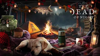 Autumn Campfire Ambience 🍂📚🍎🦔 | Cozy Caravan by the Lake | Fire Sounds w/ Day/Night Transition