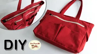 DIY Zipper tote bag with multi pockets