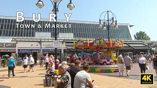 Manchester walk - Bury Town Centre & Open Market in summer Saturday