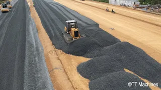 Excellent Working Trimming And Spreading Gravel By KOMATSU D41P Bulldozer Installing New Road