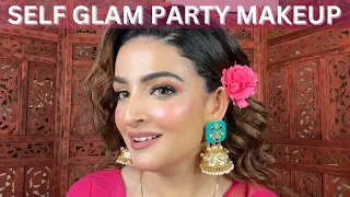 SELF GLAM PARTY MAKEUP LOOK with HAIRSTYLE || Step by step with product knowledge || Easy to do ||