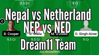 Nepal vs Netherland dream11 Team, NEP vs NED dream11 team prediction