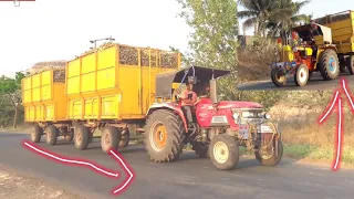 Hindustan 80 hp and Arjun 605 tractor pulling Loaded Sugar cane trolley | Sugar cane load