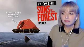 SURROUNDED BY SHARKS!!! playing SONS OF THE FOREST (ep 3)