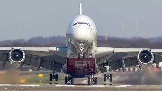 AIRBUS A380 CROSSWIND DEPARTURE at Düsseldorf + 10 Crosswind Landings (4K)