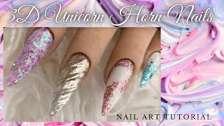 3D Unicorn Horn Nails | Builder Gel Textured Nail | Nail Art | Chrome Powder Nails | DIY At Home