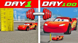 100 DAYS to get BIGGER from TINY to HUGE LIGHTNING MCQUEEN - BeamNG.drive