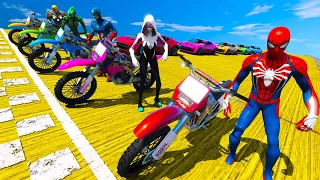 Cars - Motocross parkour GTA V race challenge Spiderman Nova Gwen   Freddy Krueger Attacks Spider