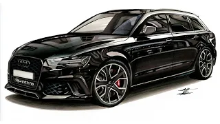 Realistic Car Drawing - Audi RS6 Avant C7 - Time Lapse