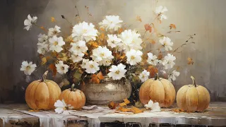 Screensaver of white pumpkins | Fall art for Frame TV | Smart TV paintings | Thanksgiving art