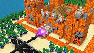 How to Protect Villager Lava Castle from Ender Dragon vs Zombie Army in Minecraft!