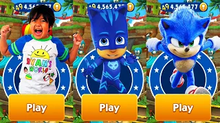 Tag with Ryan vs Sonic Dash vs Catboy PJ Masks - All Characters Unlocked All Costumes All Vehicles
