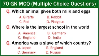70 GK Questions - General Knowledge questions with answers - GK MCQ (Multiple Choice Questions)