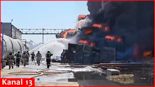 Fierce fire in tanks filled with oil at gas station in Russia - many equipment was involved in area