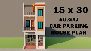 50 gaj car parking house plan,3D 15 by 30 duplex house elevation,New house plan,3 Bedroom house plan