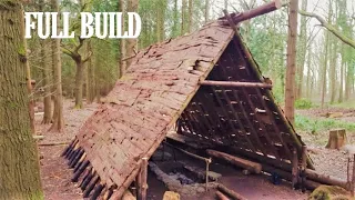 FULL BUILD - BUILDING A WOODLAND VIKING HOUSE using hand tools with TA OUTDOORS. ASMR / NO TALKING