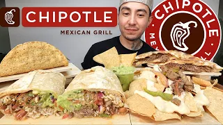 MUKBANG EATING Chipotle NEW Garlic Steak CRISPY Taco, LOADED Barbacoa Burrito, CHEESY Quesadilla