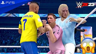 WWE 2K23 - Haaland vs. Mbappe vs. Messi vs. Ronaldo - Elimination Fatal 4 Way Match | PS5™ [4K60]