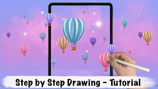 Colorful Hot Air Balloons iPad Procreate Drawing - Step by Step Drawing Tutorial