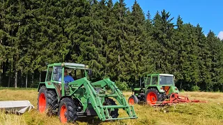 2 x Fendt Farmer 106 LS Turbomatik ( S ) mit Deutz D 6206 im Trio beim mähen & versteuen 2023 f. Heu