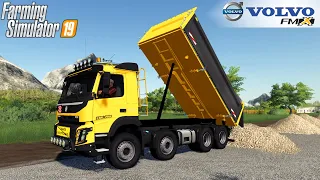 Farming Simulator 19 - VOLVO FMX  Dump Truck Unloads Crushed Stone For Road Construction