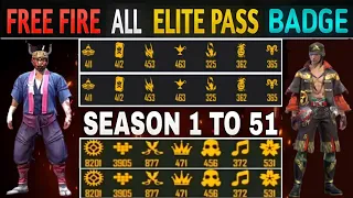 FREE FIRE ALL ELITE PASS BADGE || SEASON 1 TO ALL ELITE PASS BADGE || FREE FIRE ELITE PASS BADGE