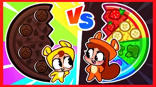 🌈🖤🍕Black Chocolate Pizza vs Colorful Fruit Pizza 🌈🍏🍕 Pizza Challenge for Kids