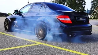 Mercedes C63 AMG Sound V8 6.2L Acceleration 0-200 Autobahn Onboard BURNOUT