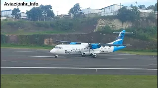 ATR-72-500 de TAG Airlines despegando hoy 4/10/2023 bajo leve lluvia.