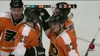 Nikolai Zherdev scores vs Sharks for Flyers (8 dec 2010)