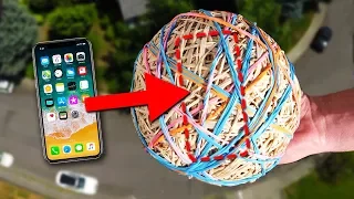 iPhone X GIANT Rubberband Ball Drop Test! Will it Survive?