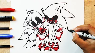 COMO DIBUJAR a SONIC.EXE FNF VS TAILS.EXE FNF